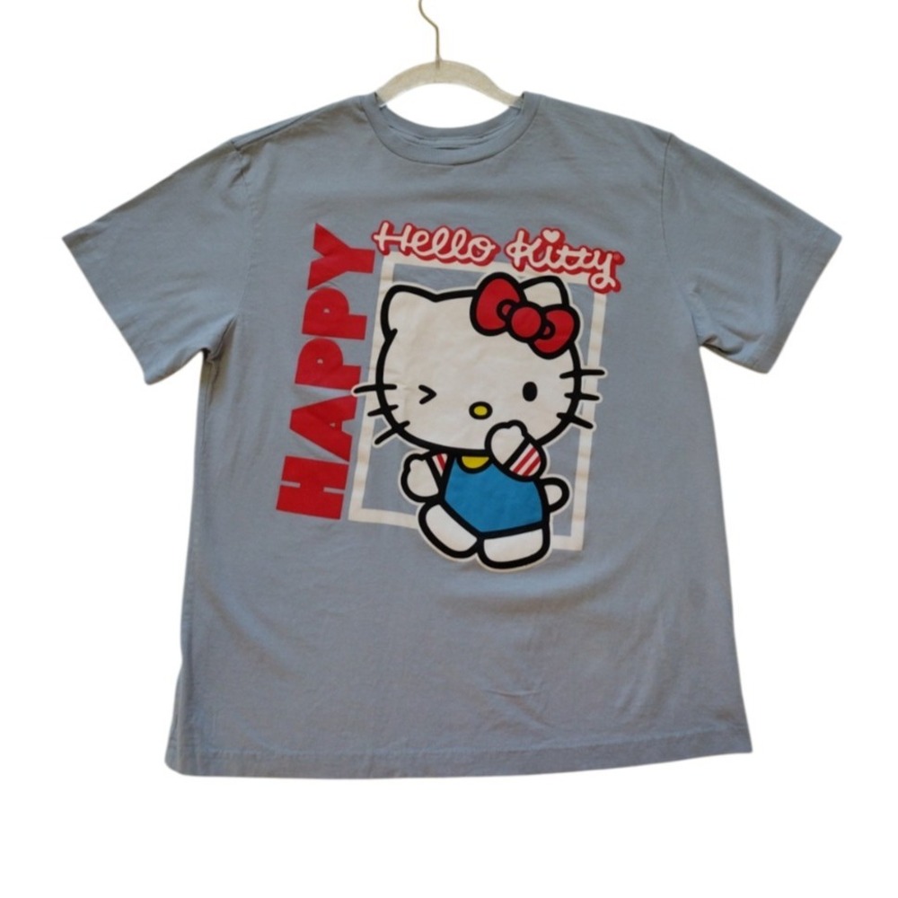 Hello Kitty T Shirt Womens Medium Blue Graphic Top Blouse Short Sleeve Cartoon